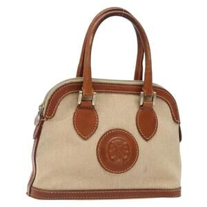 FENDI Hand Bag Canvas Beige Gold